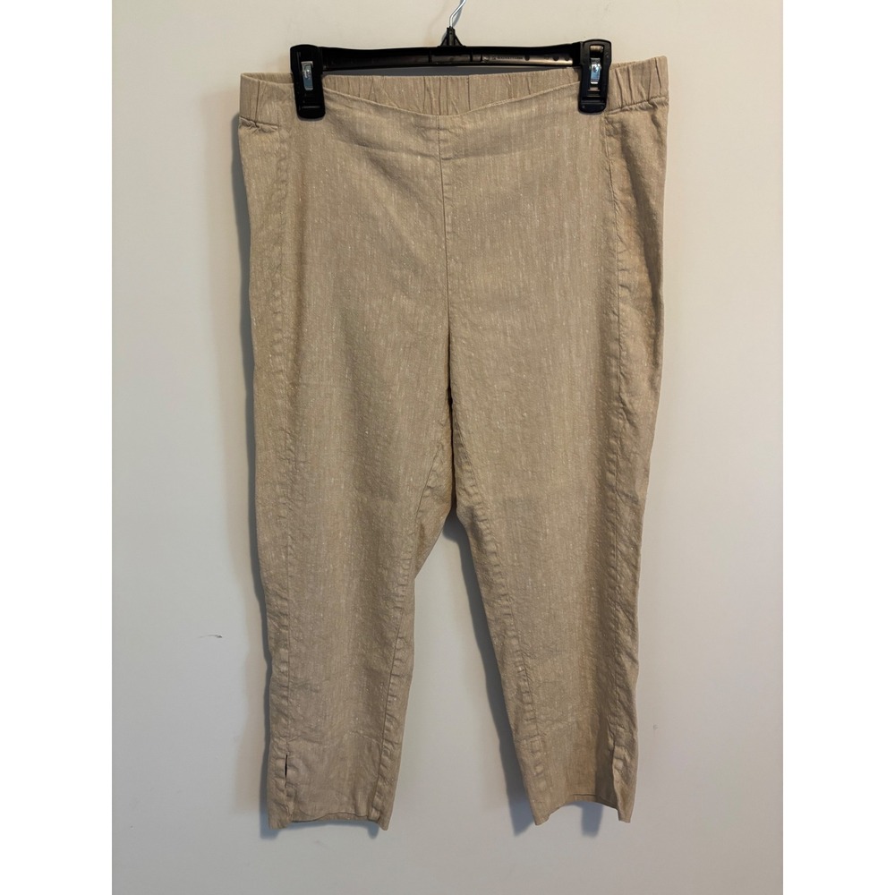 J. Jill Linen Stretch Crop Pants Beige Oatmeal Elastic Waist Tapered Size M